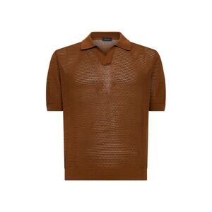 Tagliatore Men Cognac Cotton Pointelle Knit Polo Shirt